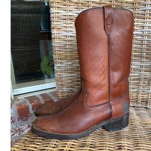 Acme Mens Vintage Leather Roper Boots Brown Round Toe Oil Resistant 11 EW 8702